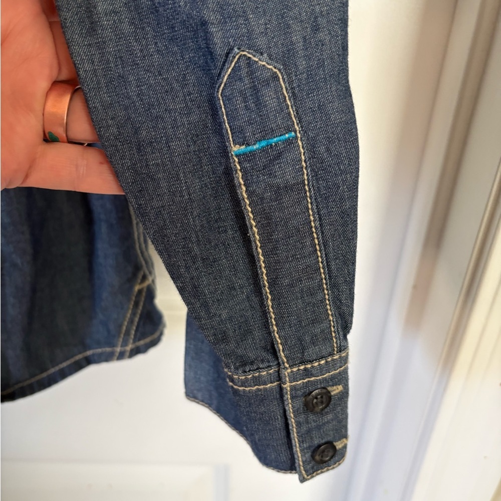 Esprit Girls Embroidered Denim Button Front Shirt | Western Boho Top | Youth Den - Picture 7 of 7